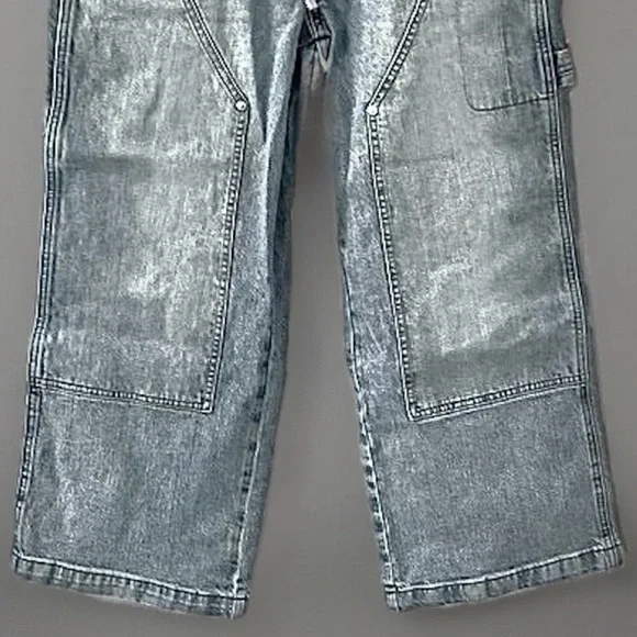 Avec Les Filles NWT Drawstring Cropped Wide Leg Badlands Wash Cargo Jeans, 27 - Picture 4 of 15